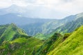 Travel, trekking, nature. Majestic, high green mountains. Horizontal frame Royalty Free Stock Photo