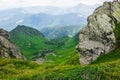 Travel, trekking, nature. Majestic, high green mountains. Horizontal frame Royalty Free Stock Photo