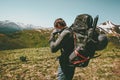 Travel Man with big backpack mountaineering Royalty Free Stock Photo