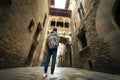 Bridge between buildings in Barri Gotic quarter of Barcelona