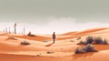 trek man desert hike walking heat travel adventure landscape backpack journey. Generative AI.