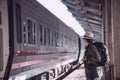 Travel man wait train at platform