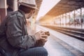 Travel man wait train at platform