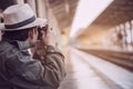 Travel man wait train at platform