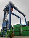 The travel mechanism of A Rubber Tyred Gantry Crane on the yard of Sorong Harbour