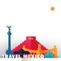 Travel Mexico country paper cut world monuments