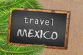 Travel Mexico palm trees and blackboard on sandy beach Royalty Free Stock Photo