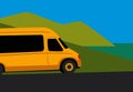 Travel by minivan. Yellow minibus on the seaside road. Royalty Free Stock Photo