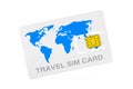 Travel Mobile Phone Sim Card Chip with World Map. 3d Rendering Royalty Free Stock Photo