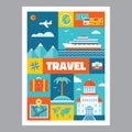 Travel - mosaic poster with icons in flat design style. Vector icons set. Royalty Free Stock Photo