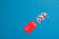 Moscow transport metro card and ticket - Troika and Edinii on blue background