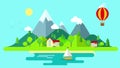 Travel mountains island landscape and sailing animated intro flat style.