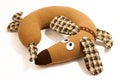 Travel neck pillow dog handmade art and crafts closeup.