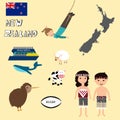 Travel New Zealand with map,whale watching,bungy jumping Royalty Free Stock Photo