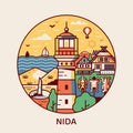 Travel Nida Line Circle Icon with Lighthousel Royalty Free Stock Photo