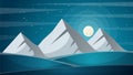 Travel night cartoon landscape. Fi, mountain, comet, star, moon,