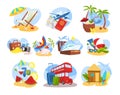 Travel object vector illustration set, cartoon flat collection of traveling or sightseeing tour, items for modern