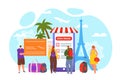 Travel online mobile app reservation, vector illustration. Web hotel tourism book concept technology, flat vacation by