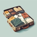 Travel open suitcase with clothes. Generative AI
