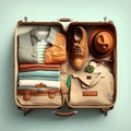 Travel open suitcase with clothes. Generative AI