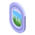 Travel over forest airplane window icon isometric vector. Aviation discover