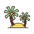 Travel. Palm tree icon in the sand. Vector illustration of a colored palm tree on a sand island Royalty Free Stock Photo