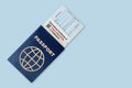 Travel passport, boarding pass and certificate of COVID-19 vaccination