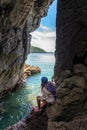 Travel people women tourist in a cave near the sea in Keo Sichang, holiday and vacations tourist, Royalty Free Stock Photo