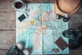 Travel plan, trip vacation, tourism mockup - Outfit of traveler Royalty Free Stock Photo