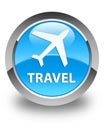 Travel (plane icon) glossy cyan blue round button