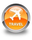 Travel (plane icon) glossy orange round button Royalty Free Stock Photo