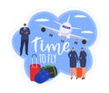 Travel at plane, people in journey concept vector illustration. Vacation tourism by airplane background, flight Royalty Free Stock Photo