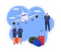 Travel at plane, people in journey concept vector illustration. Vacation tourism by airplane background, flight Royalty Free Stock Photo
