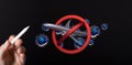 A travel with plane prohibited warning sign Royalty Free Stock Photo