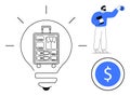 Travel Planning and Budgeting Concept with Lightbulb and Packed Suitcase Elements Royalty Free Stock Photo