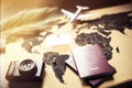 Travel planning concept on map Dark background Royalty Free Stock Photo