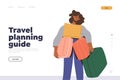 Travel planning guide landing page design template, online service with tips and advices for trip