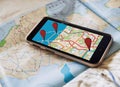 Travel planning maps and mobile device - AI Generated image