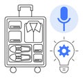 Organized Travel Packing, Innovative Voice Technology, and Creativity Concept with Lightbulb Icon Royalty Free Stock Photo