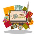 Travel planning to Paris flat concept