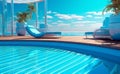 pool resort light summer luxury vacation night water large holiday. Generative AI. Royalty Free Stock Photo