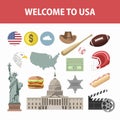 Travel poster of America famous landmarks and tourist attractions.