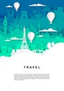 Travel Poster, Banner Template, Vector Illustration In Paper Art Style