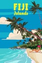 Travel poster Fiji tropical islands resort vintage