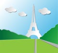 Travel Poster With Paris, France Famous Landmarks In Paper Cut Style. Vector Illustration