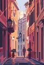 Travel poster of Roma streets. Vertical design in minimalistic flat style