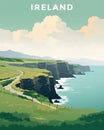 Travel poster with spectacular view at cliffs of Moher, Ireland. Ai generated image