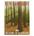 Travel poster or sticker. United States, New Hampshire forest.