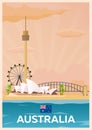 Travel poster to Australia. Vector flat illustration.