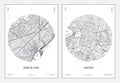 Travel poster, urban street plan city map Barcelona and Madrid, vector illustration Royalty Free Stock Photo
